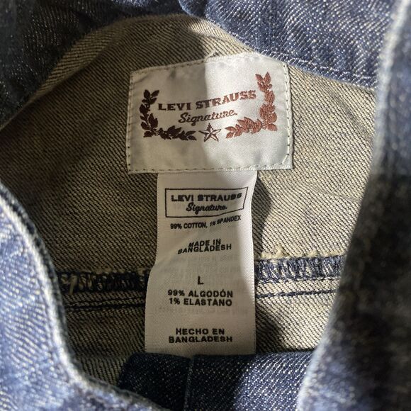 Levi Strauss Signature Denim Blue Jean Jacket Womens Size Large Mandarin Collar - Picture 3 of 7